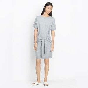 Vince Sweater Dress Gray Tie Front Knit Short Sleeve Crewneck